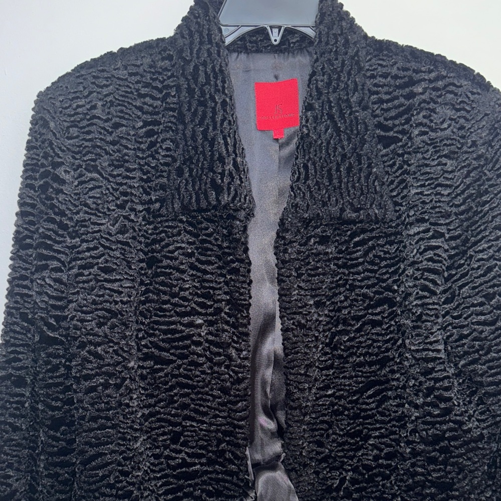 Chic Black Textured Teddy Jacket